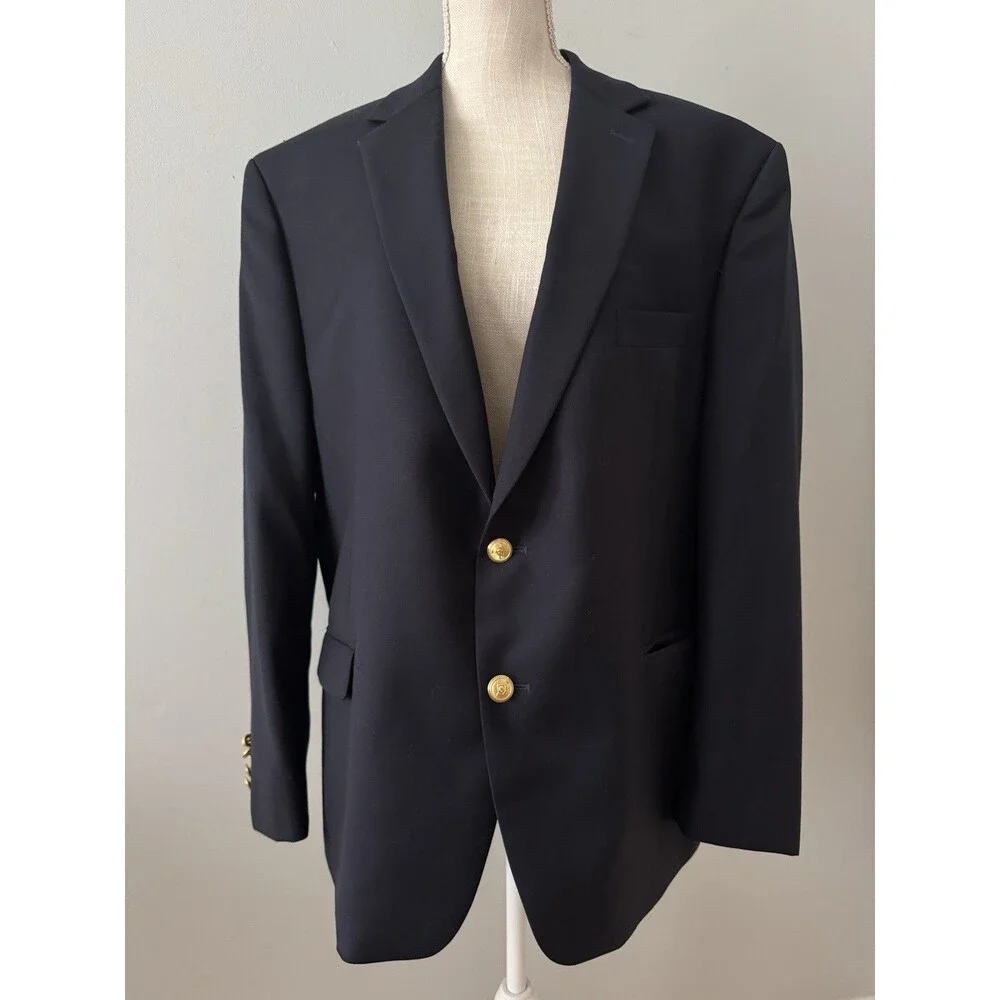 Lauren Ralph Lauren Men’s Navy Blue Blazer Suit Jacket Wool Blend 46S Gold Btn